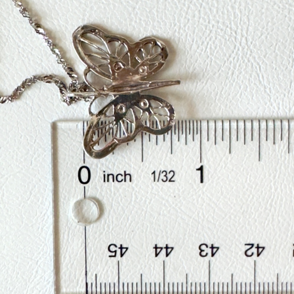 Vintage Sterling Silver Filigree Butterfly Pendant Necklace - Picture 5 of 5
